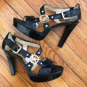 Michael Kors Black Leather Fulton Platform Heels